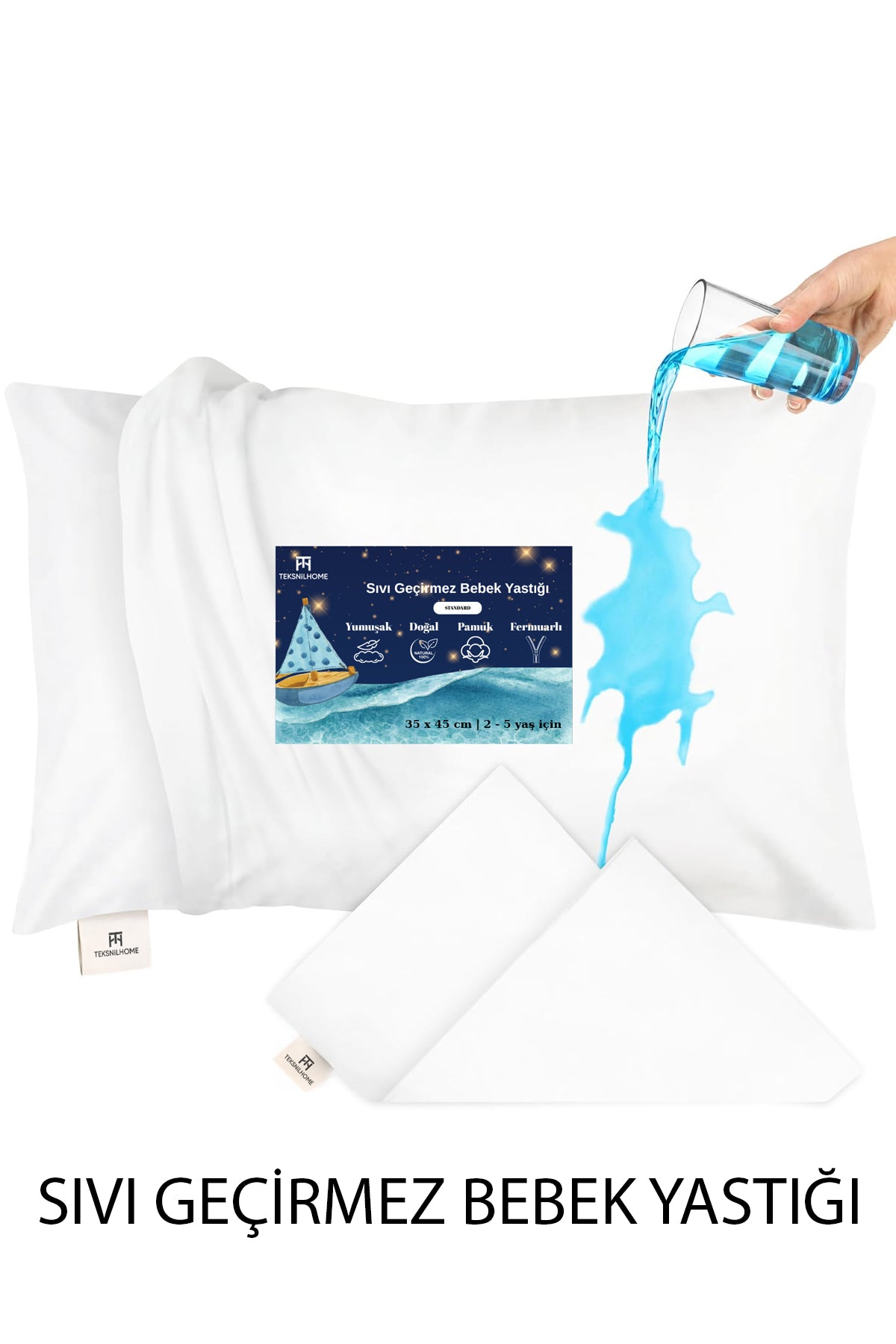 %100 Pamuklu Sıvı Geçirmez Bebek Yastığı Antialerjik 35x45 cm