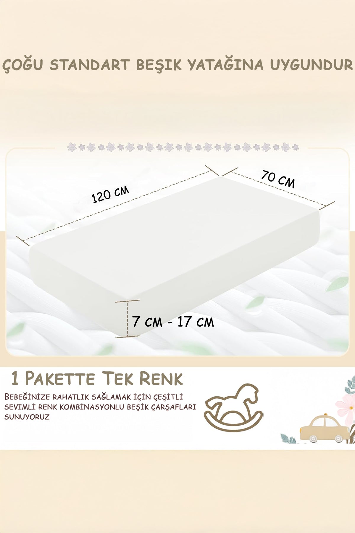 %100 Pamuk Penye Bebek Lastikli Çarşaf, Anne Yanı Çarşafı, Kreş Bebek Yatağı Çarşafı